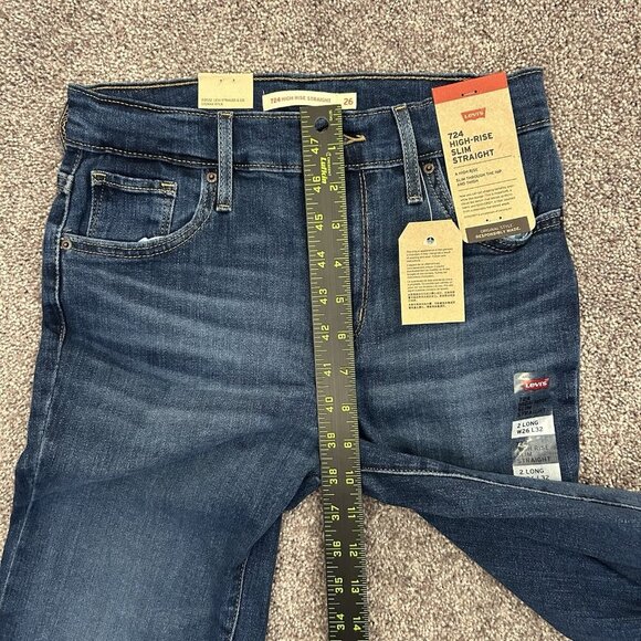 Levi's Women's 724 Straight Jeans Size 26 x 32 Blue Distressed High Rise NWT $69 - Picture 13 of 16